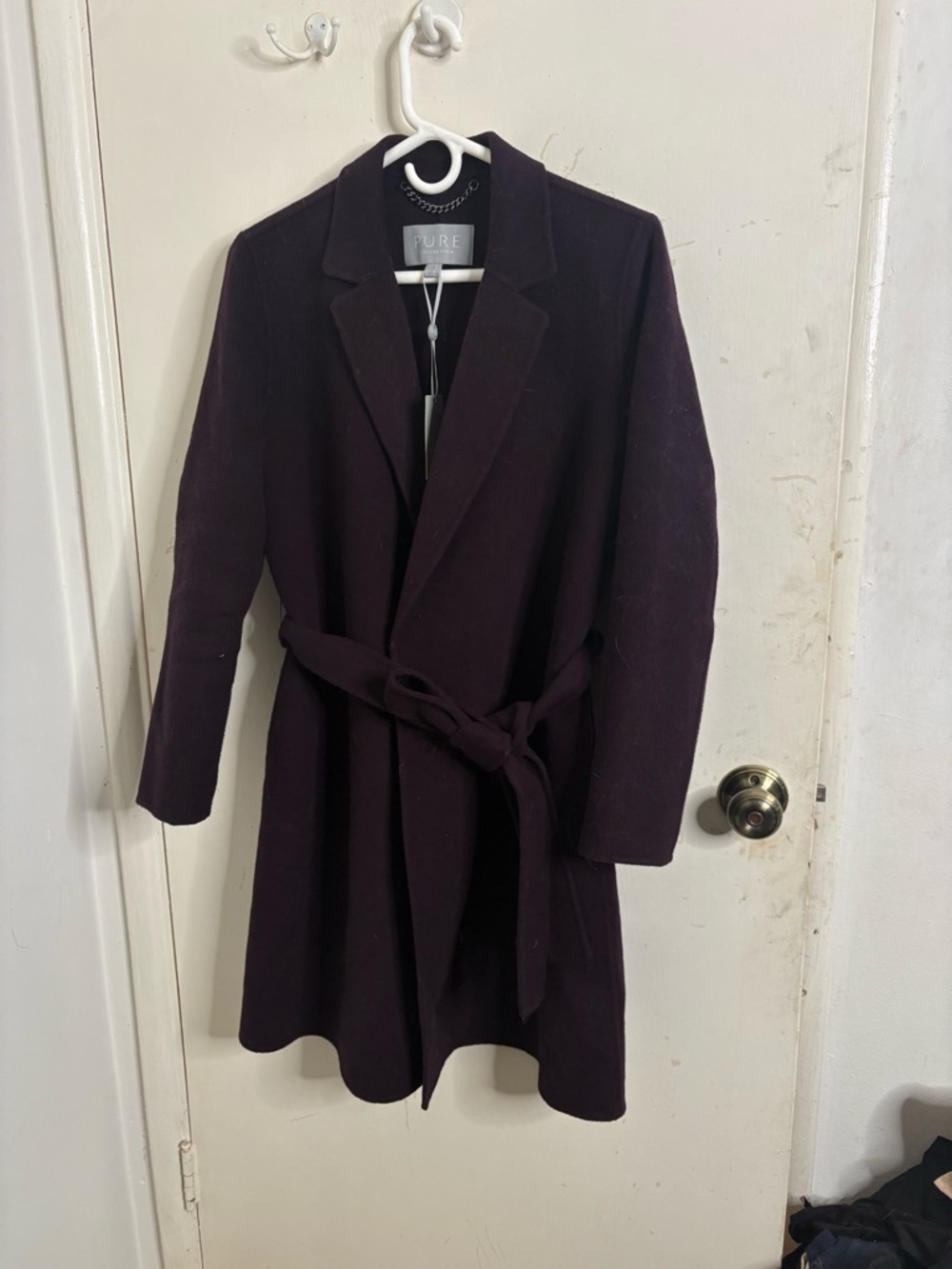 Pure Collection Plum Wool Belted Peacoat